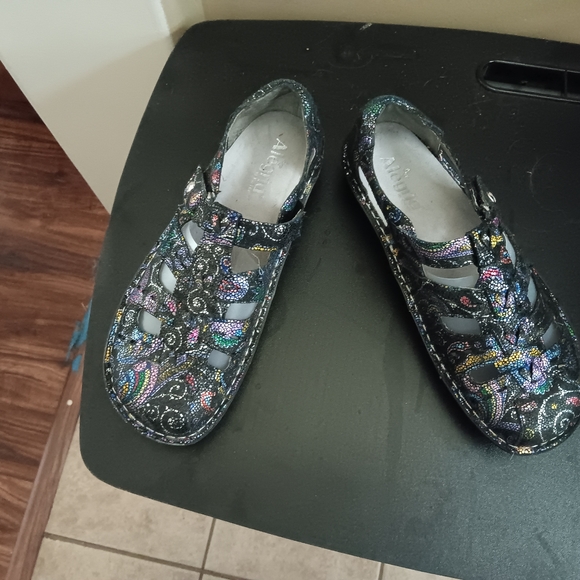 Alegria Women's Black Sandals with Colorful Pattern - Picture 2 of 6